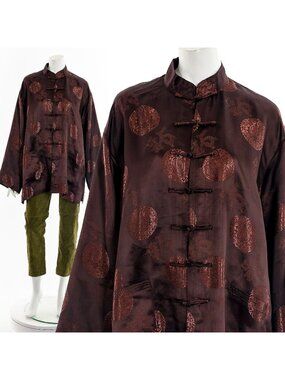 Chocolate Brown Embossed Asian Silk Jacket